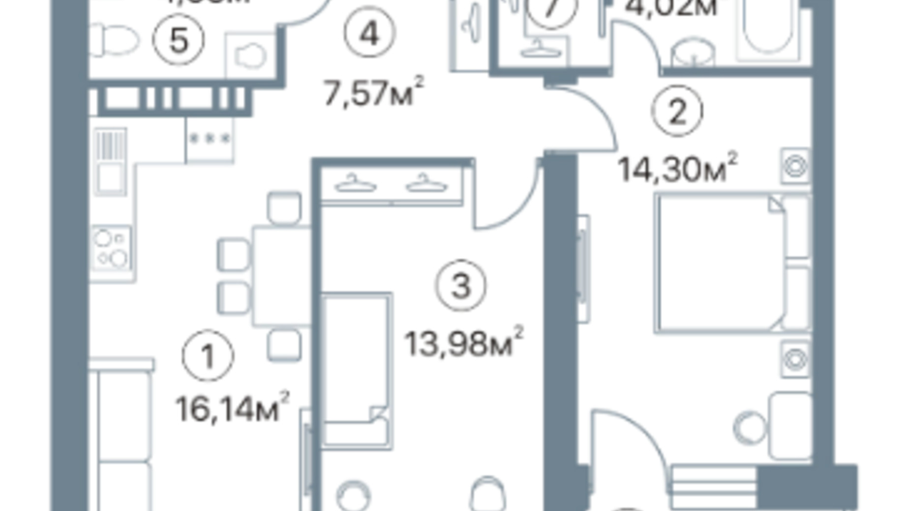 Планировка 2-комнатной квартиры в ЖК Оскар 64.2 м², фото 290385