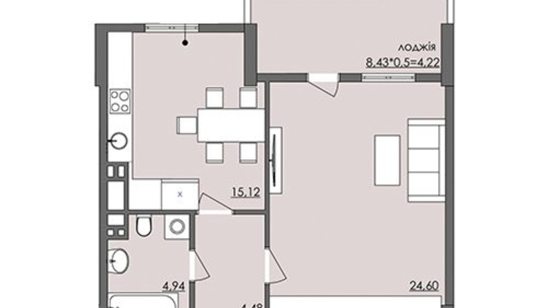 Планування 2-кімнатної квартири в ЖК Плаза Квартал 54 м², фото 290582