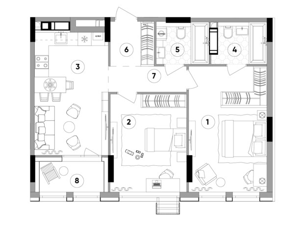 ЖК Lucky Land: планування 2-кімнатної квартири 72.17 м²