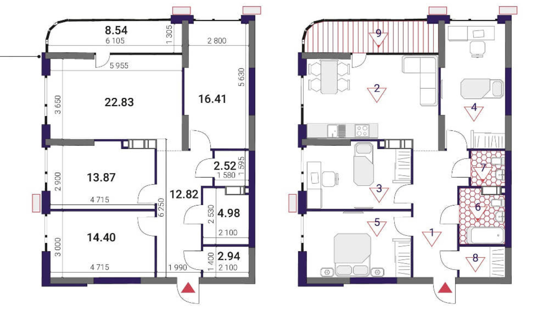 Планування 3-кімнатної квартири в ЖК Great 99.31 м², фото 290720