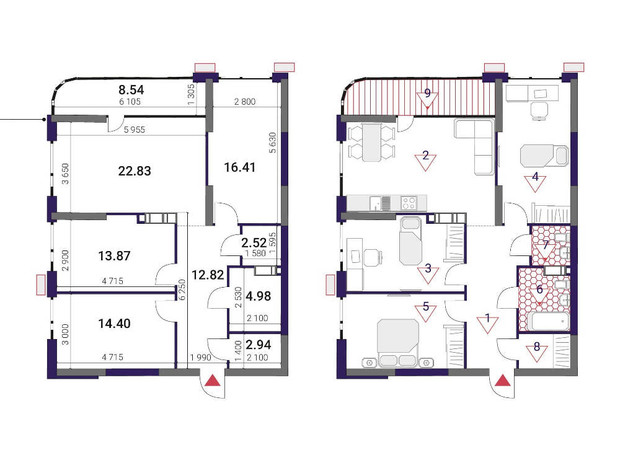 ЖК Great: планировка 3-комнатной квартиры 99.31 м²