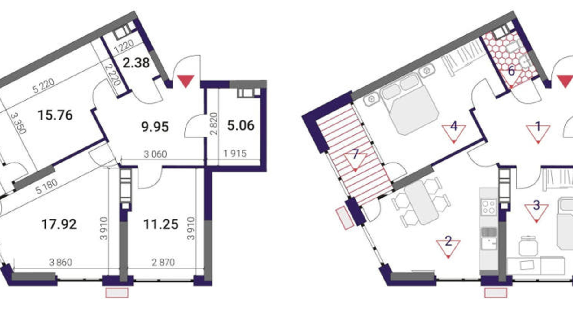 Планування 2-кімнатної квартири в ЖК Great 67.68 м², фото 290725