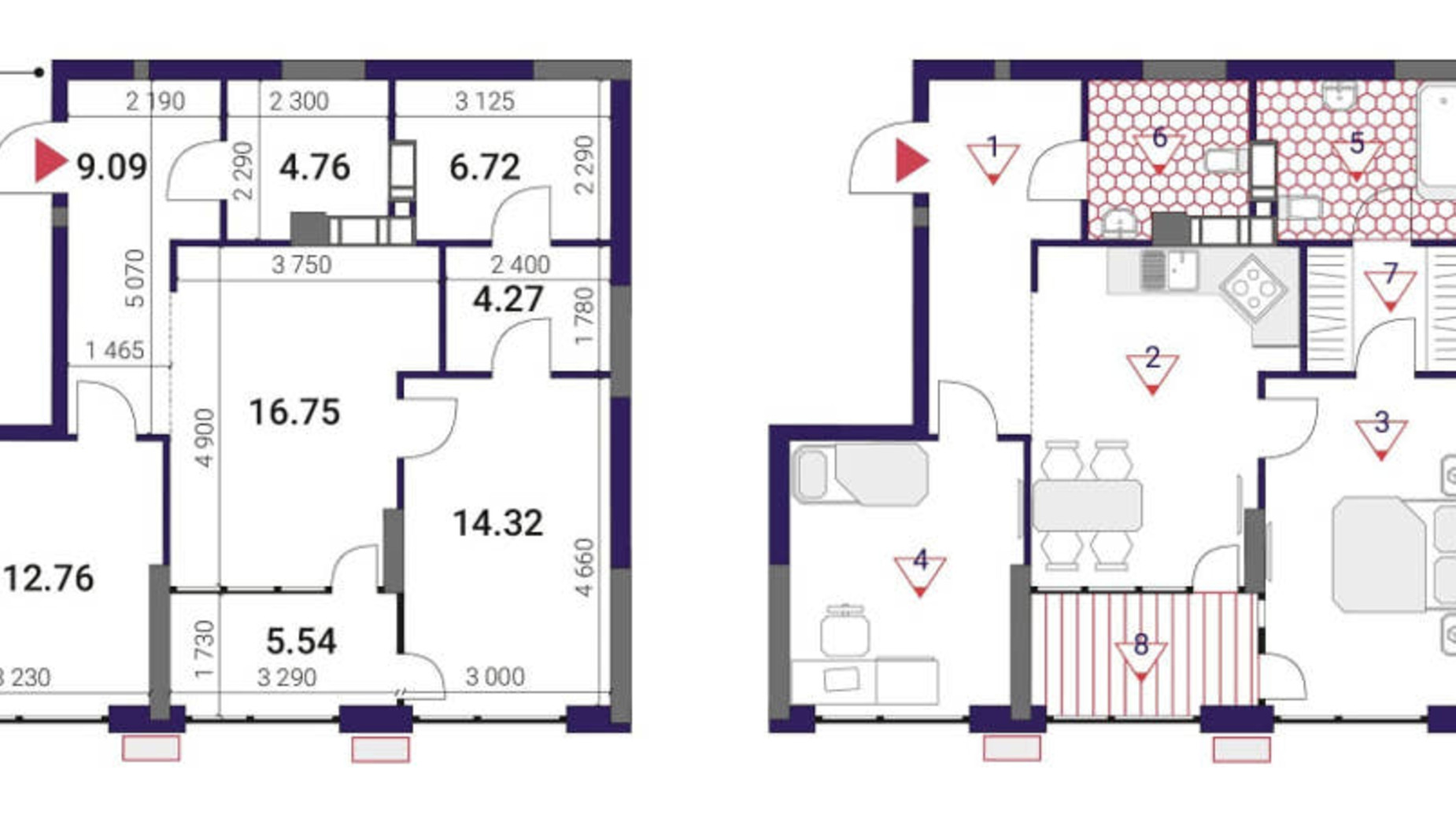 Планировка 2-комнатной квартиры в ЖК Great 74.21 м², фото 290726