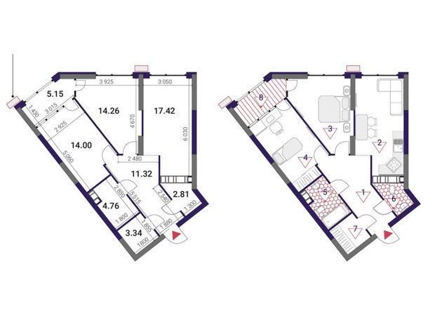 ЖК Great: планировка 2-комнатной квартиры 73.06 м²