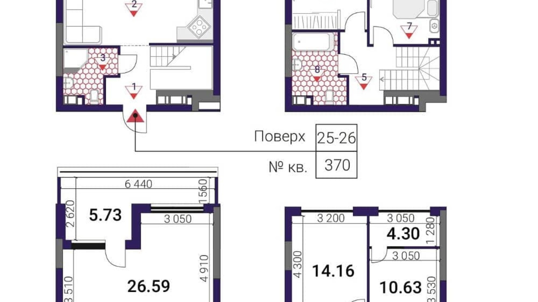 Планування багато­рівневої квартири в ЖК Great 86.43 м², фото 290730