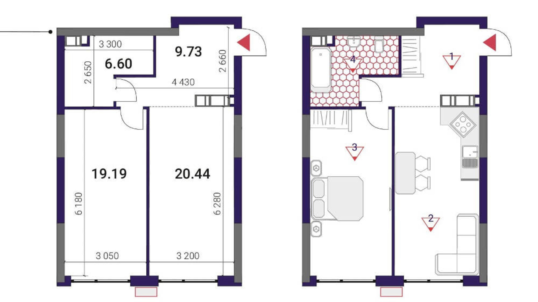 Планировка 1-комнатной квартиры в ЖК Great 55.96 м², фото 290733