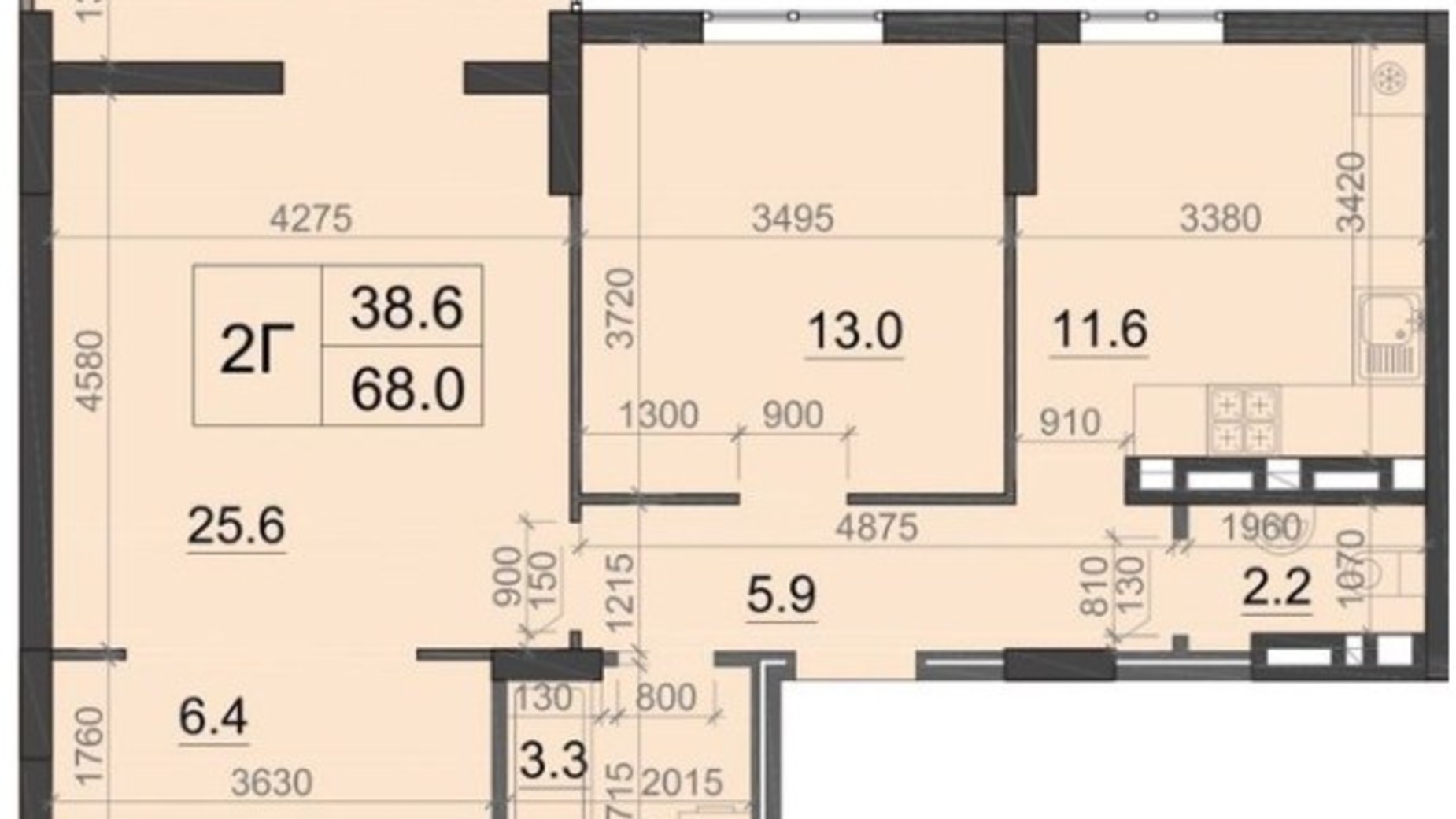 Планування 2-кімнатної квартири в ЖК Візаві 67 м², фото 290896