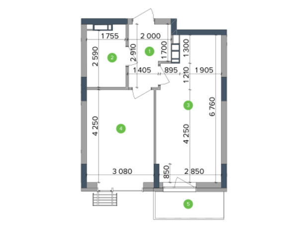 ЖК Метрополис: планировка 1-комнатной квартиры 43.11 м²