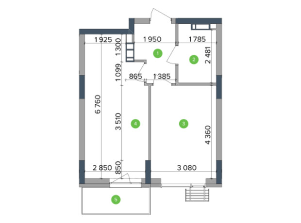 ЖК Метрополис: планировка 1-комнатной квартиры 43.12 м²