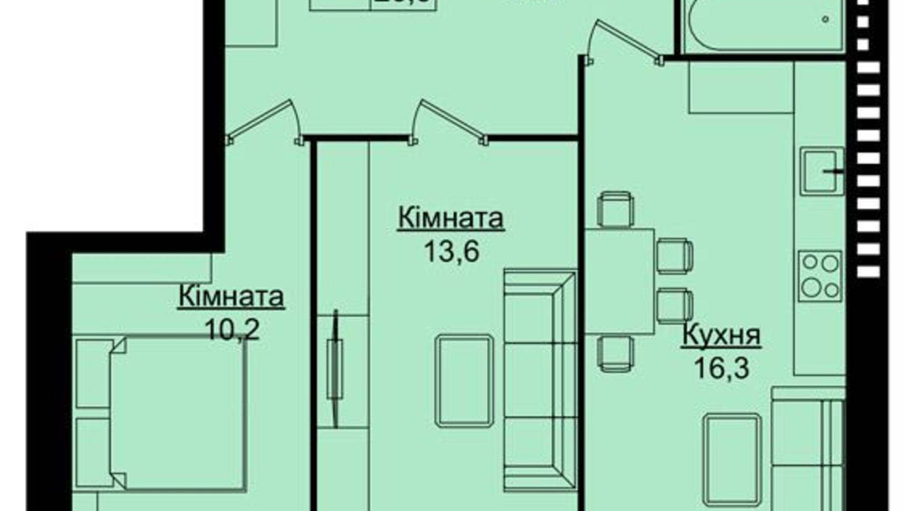 Планування 2-кімнатної квартири в ЖК Затишний дім 69.4 м², фото 291000