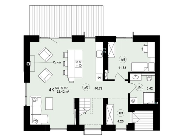 КГ Loft City 2.0: планировка 4-комнатной квартиры 132.42 м²