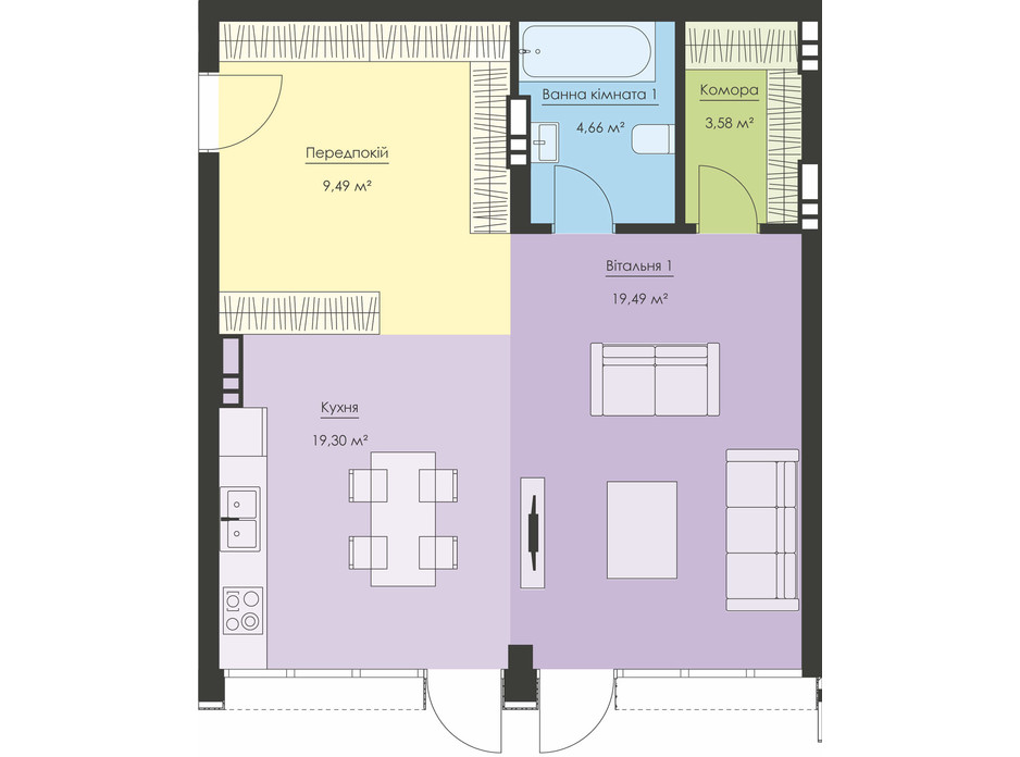 Планировка апартаментов в ЖК Новый Подол 56.52 м², фото 291470 Планировка апартаментов в ЖК Новый Подол 56.52 м², фото 291470