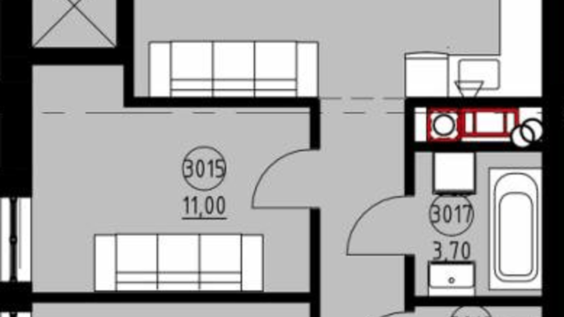 Планування 2-кімнатної квартири в ЖК Вікторія 60.7 м², фото 291502