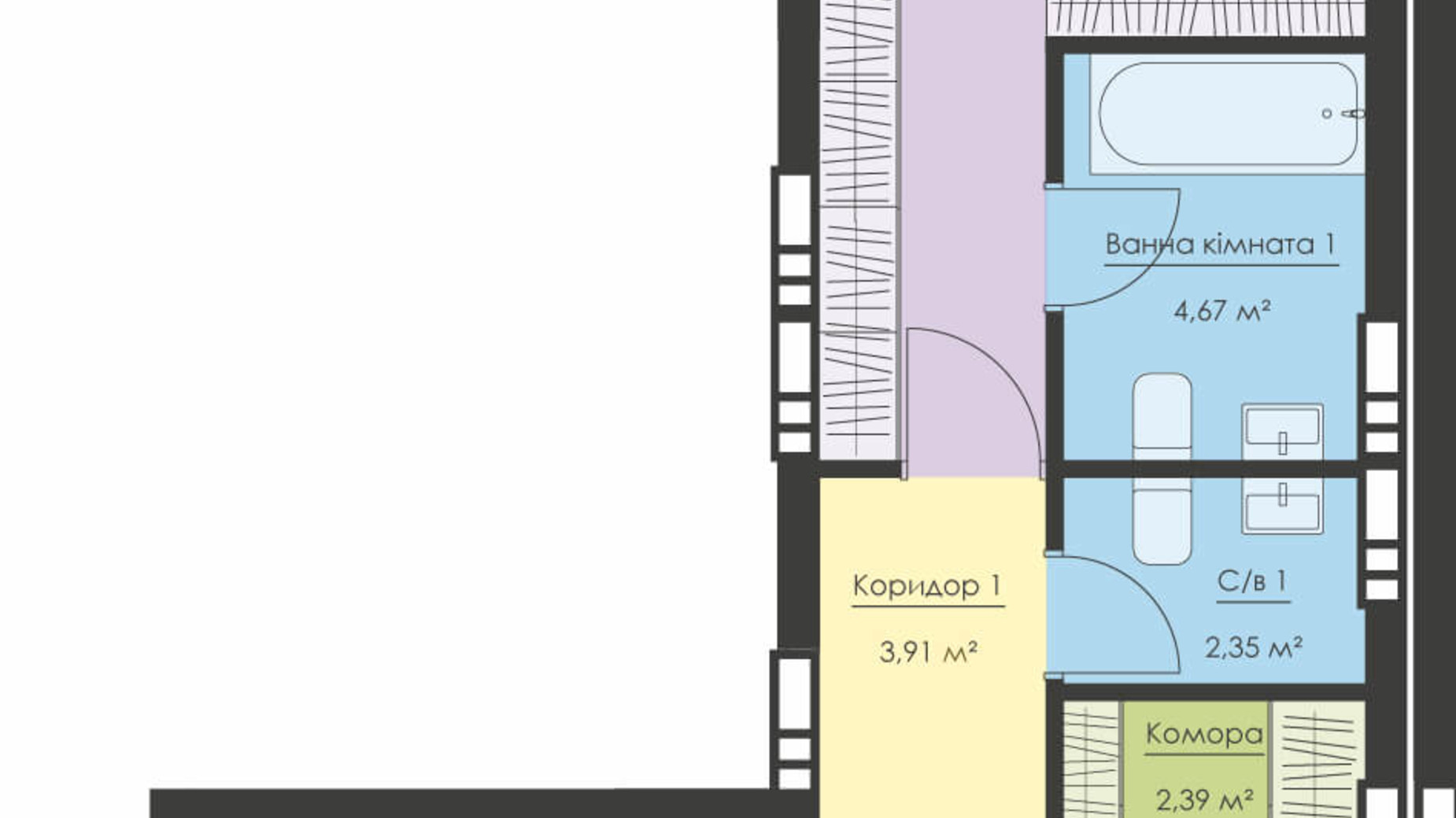 Планування 2-кімнатної квартири в ЖК Новий Поділ 76.84 м², фото 291521