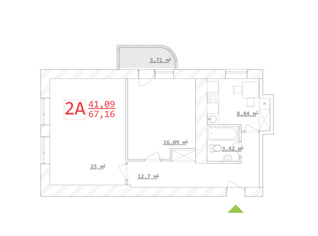 ЖК Новый дом Ньютона: планировка 2-комнатной квартиры 62.05 м²