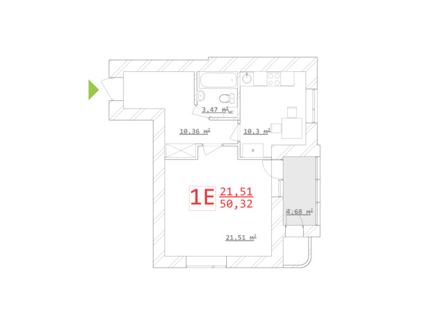 ЖК Новый дом Ньютона: планування 1-кімнатної квартири 48.47 м²