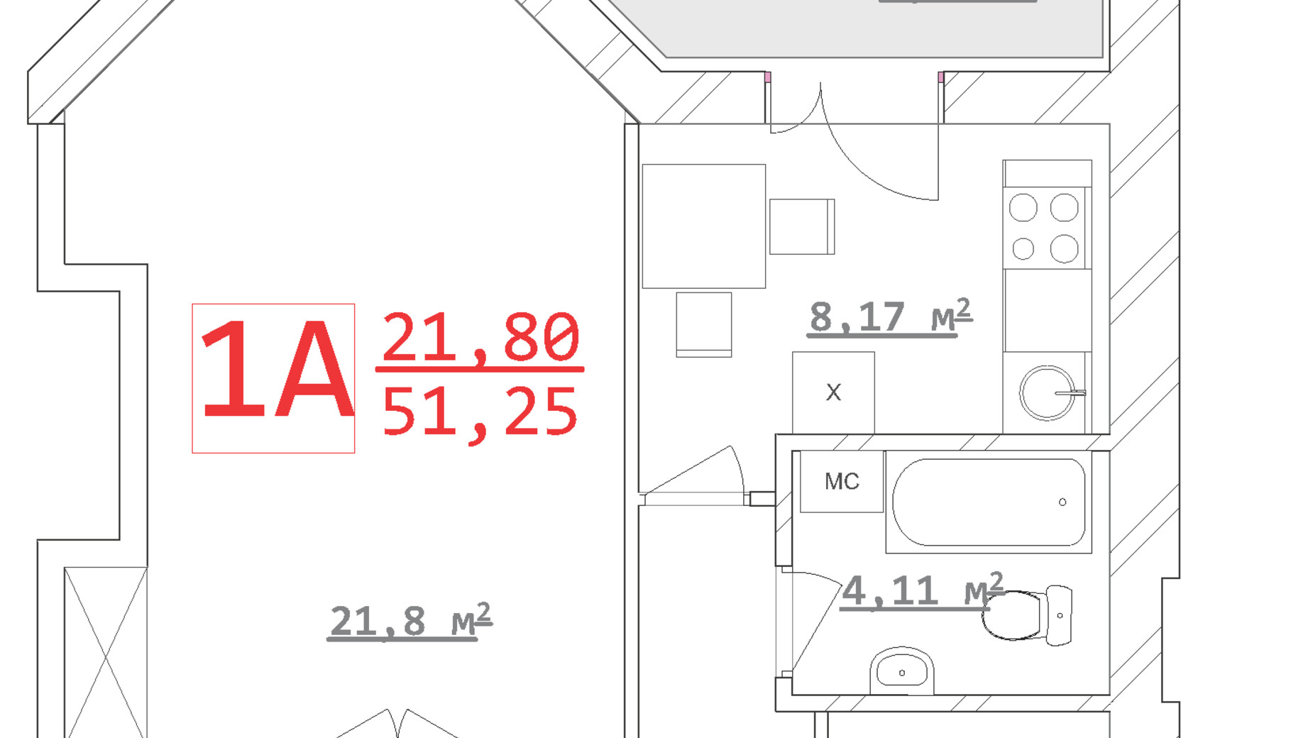 Планування 1-кімнатної квартири в ЖК Новый дом Ньютона 42.83 м², фото 292098