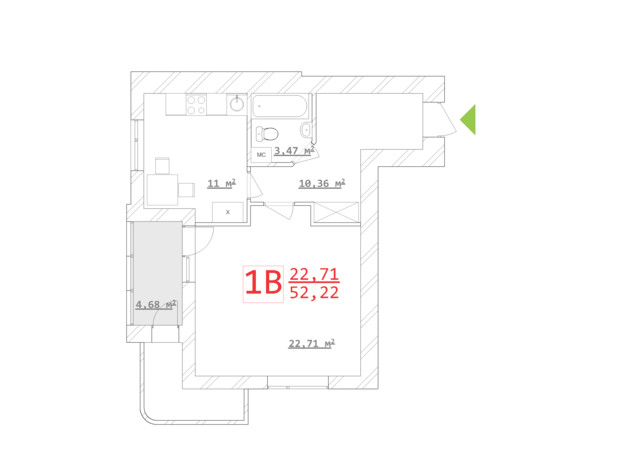 ЖК Новый дом Ньютона: планування 1-кімнатної квартири 48.47 м²