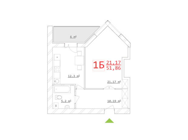 ЖК Новый дом Ньютона: планування 1-кімнатної квартири 47.47 м²