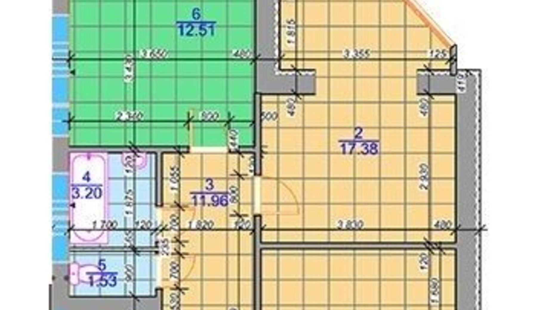 Планировка 2-комнатной квартиры в ЖК Одесский квартал 63.97 м², фото 292134