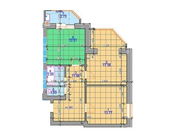 ЖК Одесский квартал: планировка 2-комнатной квартиры 63.97 м²