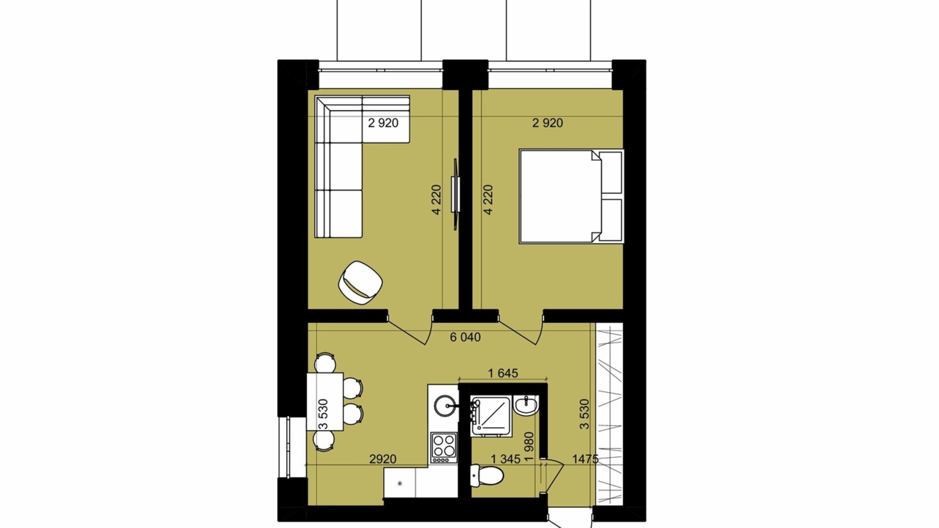 Планування 2-кімнатної квартири в ЖК Urban City 44.63 м², фото 292570