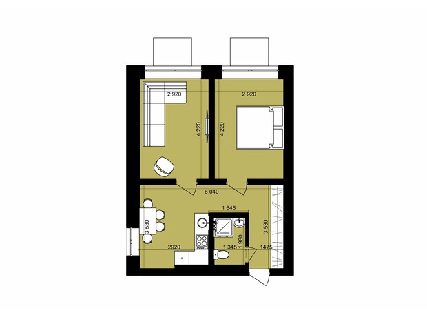 ЖК Urban City: планировка 2-комнатной квартиры 44.63 м²