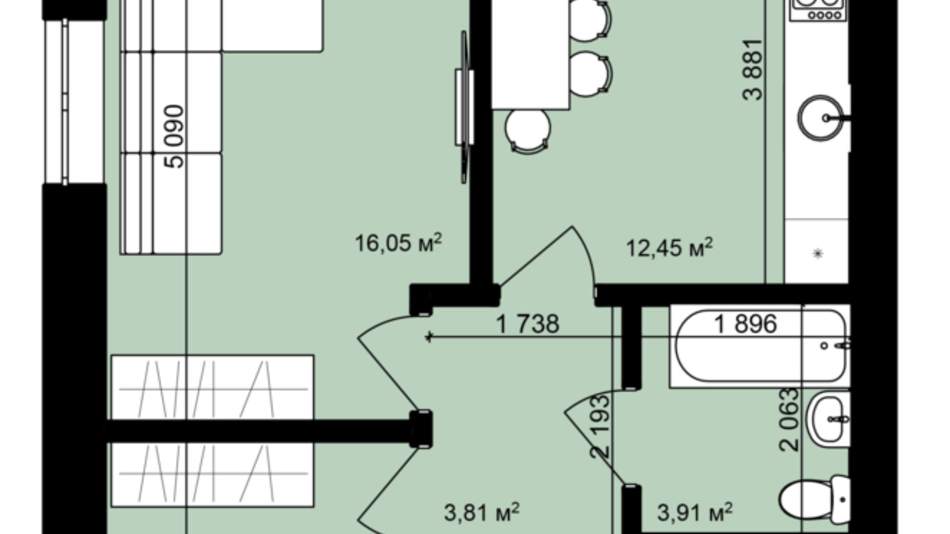 Планування 2-кімнатної квартири в ЖК Urban City 52.87 м², фото 292643