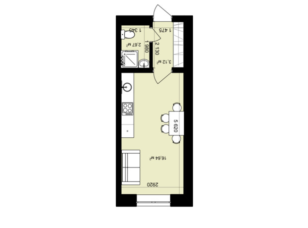 ЖК Гидропарк Сити: планировка 1-комнатной квартиры 22.24 м²