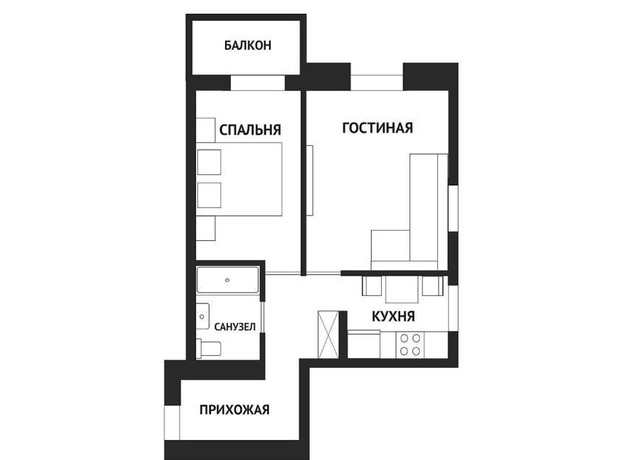 ЖК Воробьевы горы family: планировка 2-комнатной квартиры 46.3 м²
