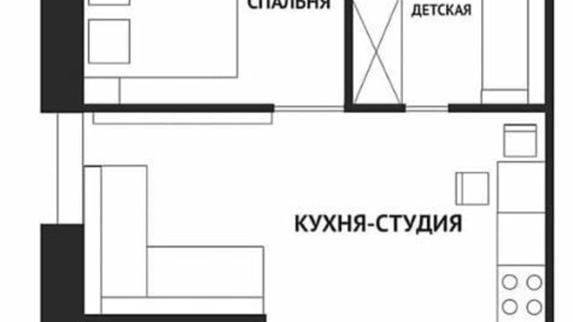 Планування 1-кімнатної квартири в ЖК Воробйовi гори family 33.5 м², фото 292782