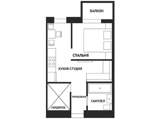 ЖК Воробьевы горы family: планировка 1-комнатной квартиры 33.5 м²