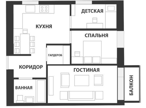 ЖК Воробйовi гори family: планування 3-кімнатної квартири 50 м²