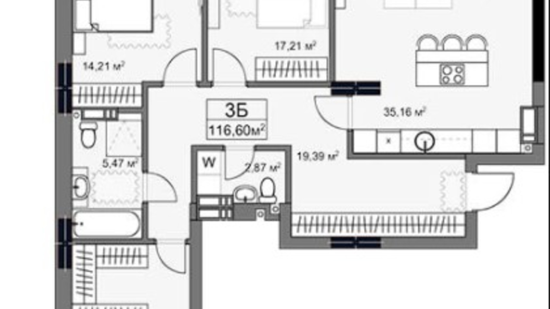 Планування 3-кімнатної квартири в ЖК Yard 116.6 м², фото 293003