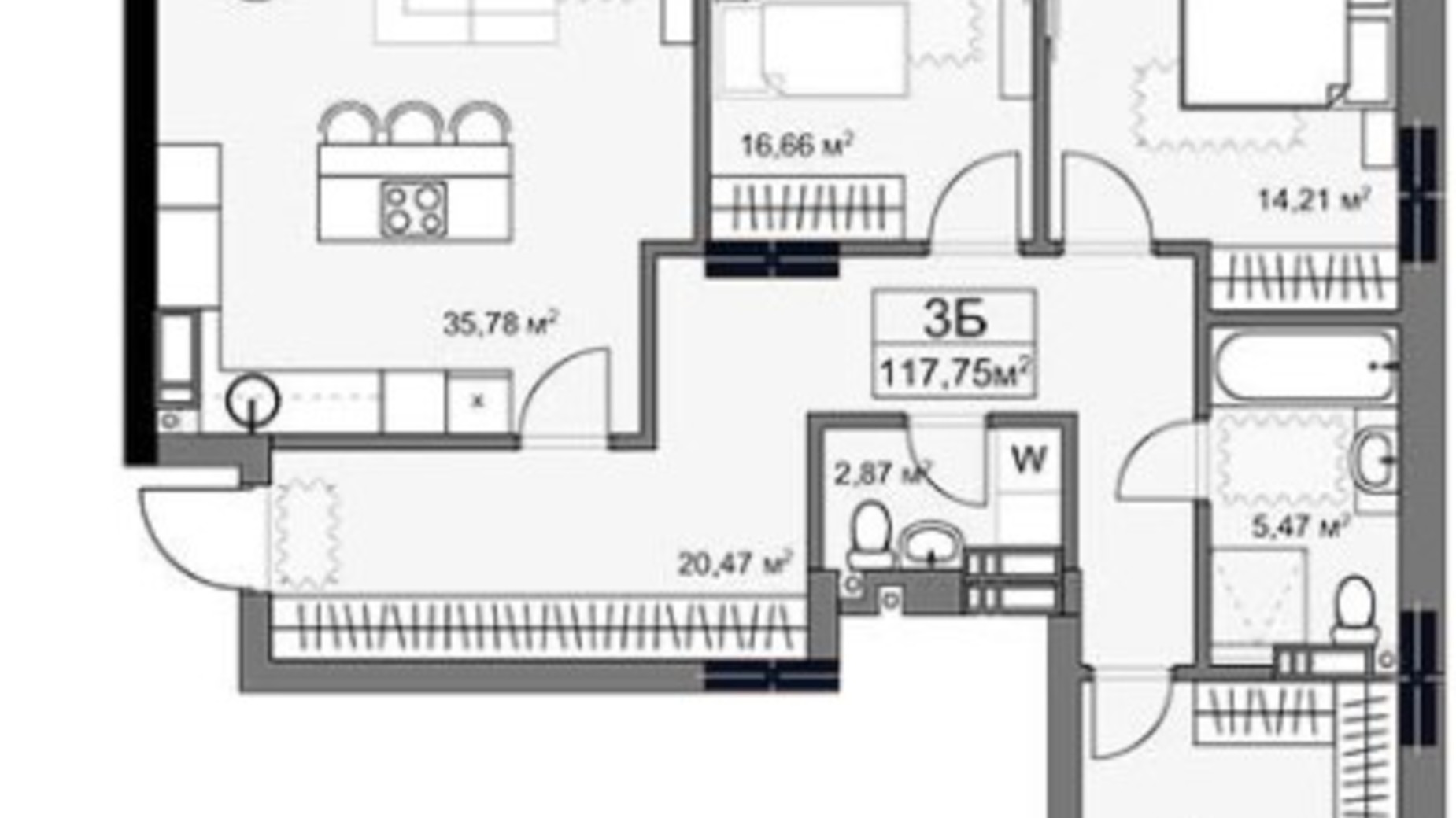 Планування 3-кімнатної квартири в ЖК Yard 117.8 м², фото 293013