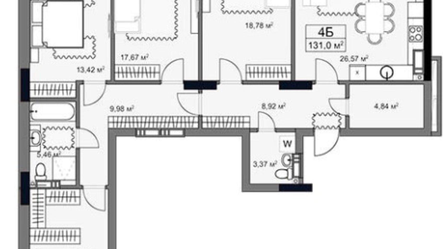 Планировка 4-комнатной квартиры в ЖК Yard 131 м², фото 293015