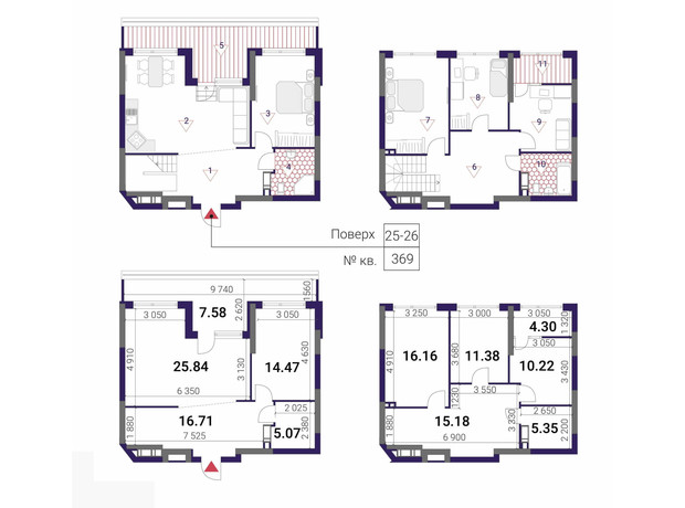 ЖК Great: планировка 4-комнатной квартиры 132.26 м²