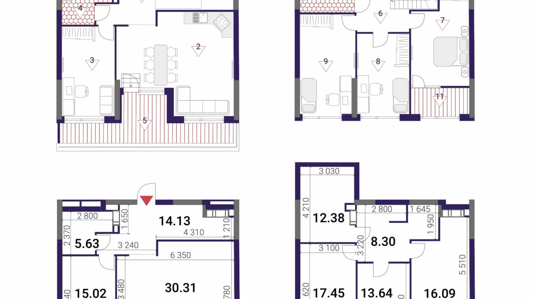 Планування багато­рівневої квартири в ЖК Great 145.58 м², фото 293051