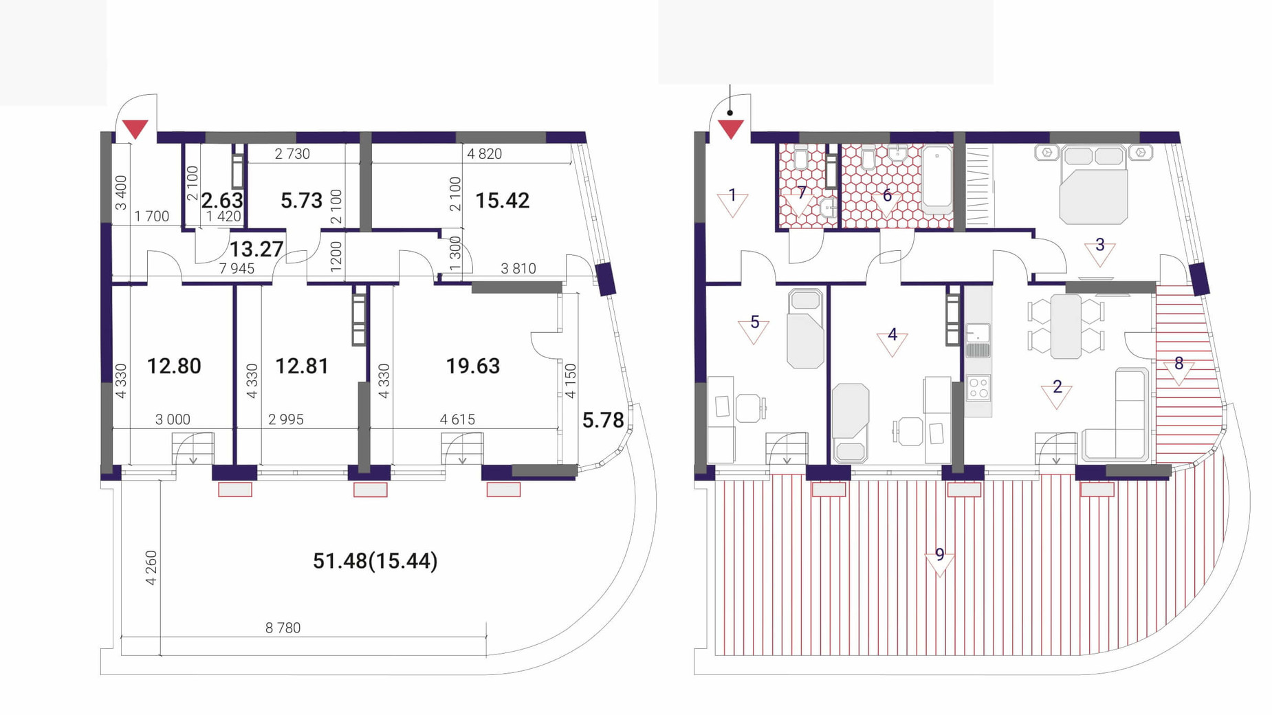 Планування 3-кімнатної квартири в ЖК Great 90.06 м², фото 293055