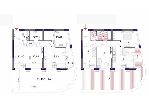 ЖК Great: планировка 3-комнатной квартиры 90.06 м²