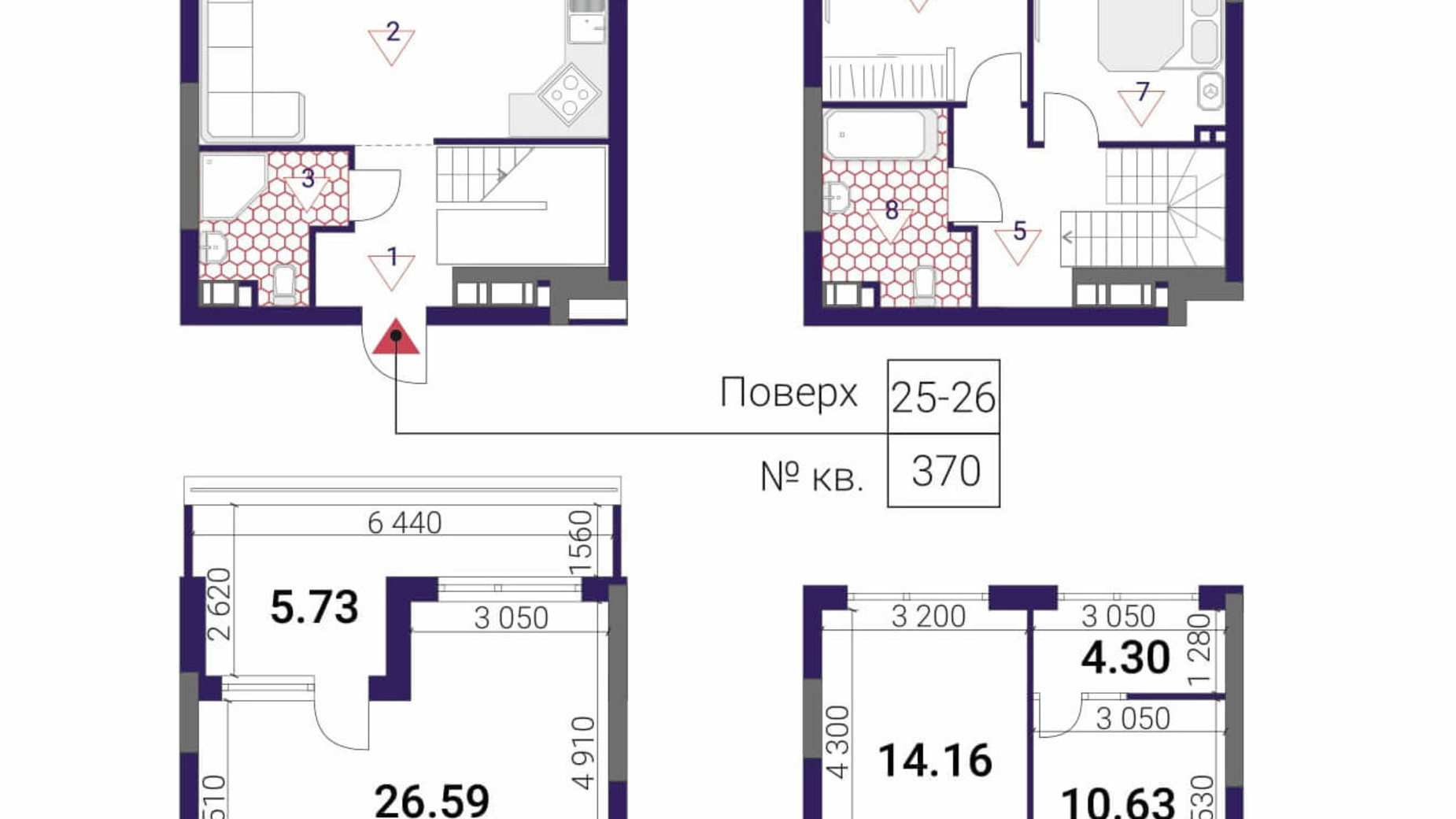 Планировка много­уровневой квартиры в ЖК Great 86.43 м², фото 293057