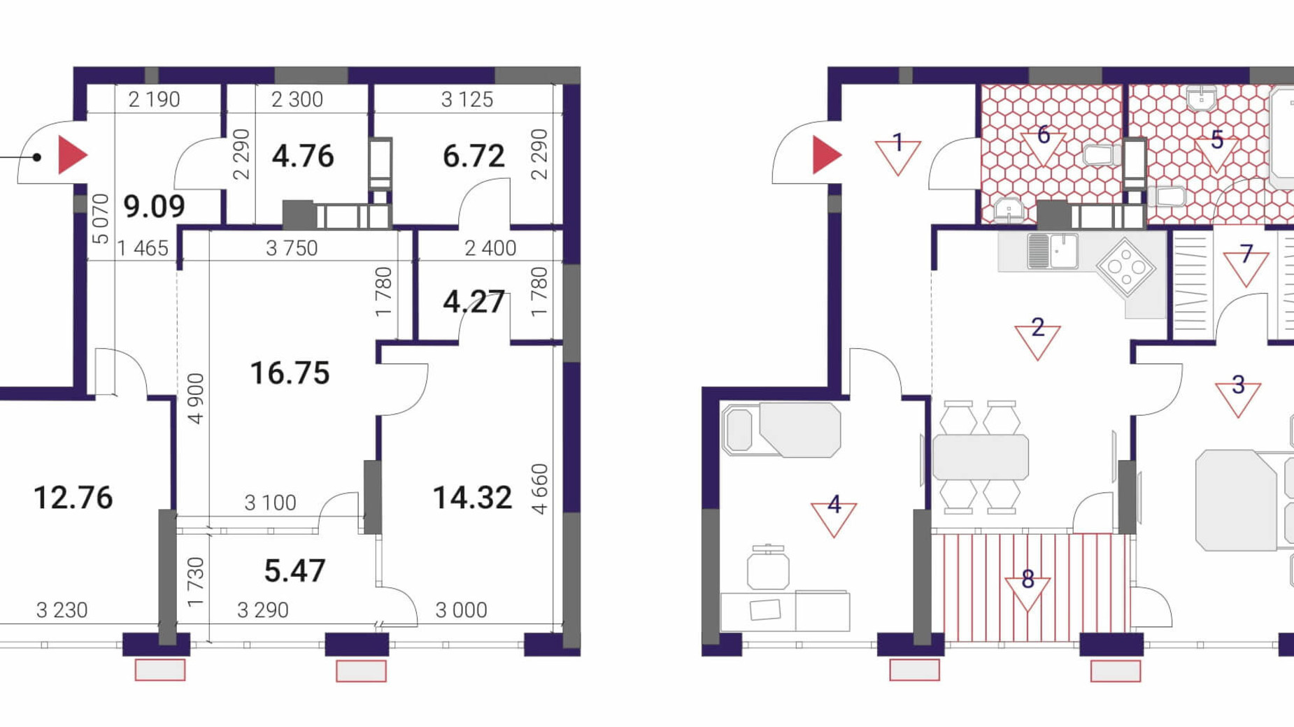 Планування 2-кімнатної квартири в ЖК Great 74.14 м², фото 293058