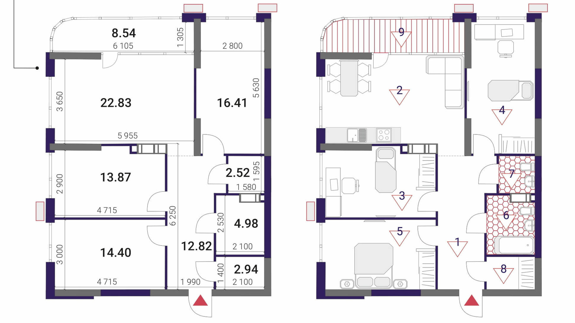 Планування 3-кімнатної квартири в ЖК Great 99.31 м², фото 293059