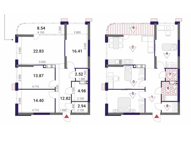 ЖК Great: планировка 3-комнатной квартиры 99.31 м²