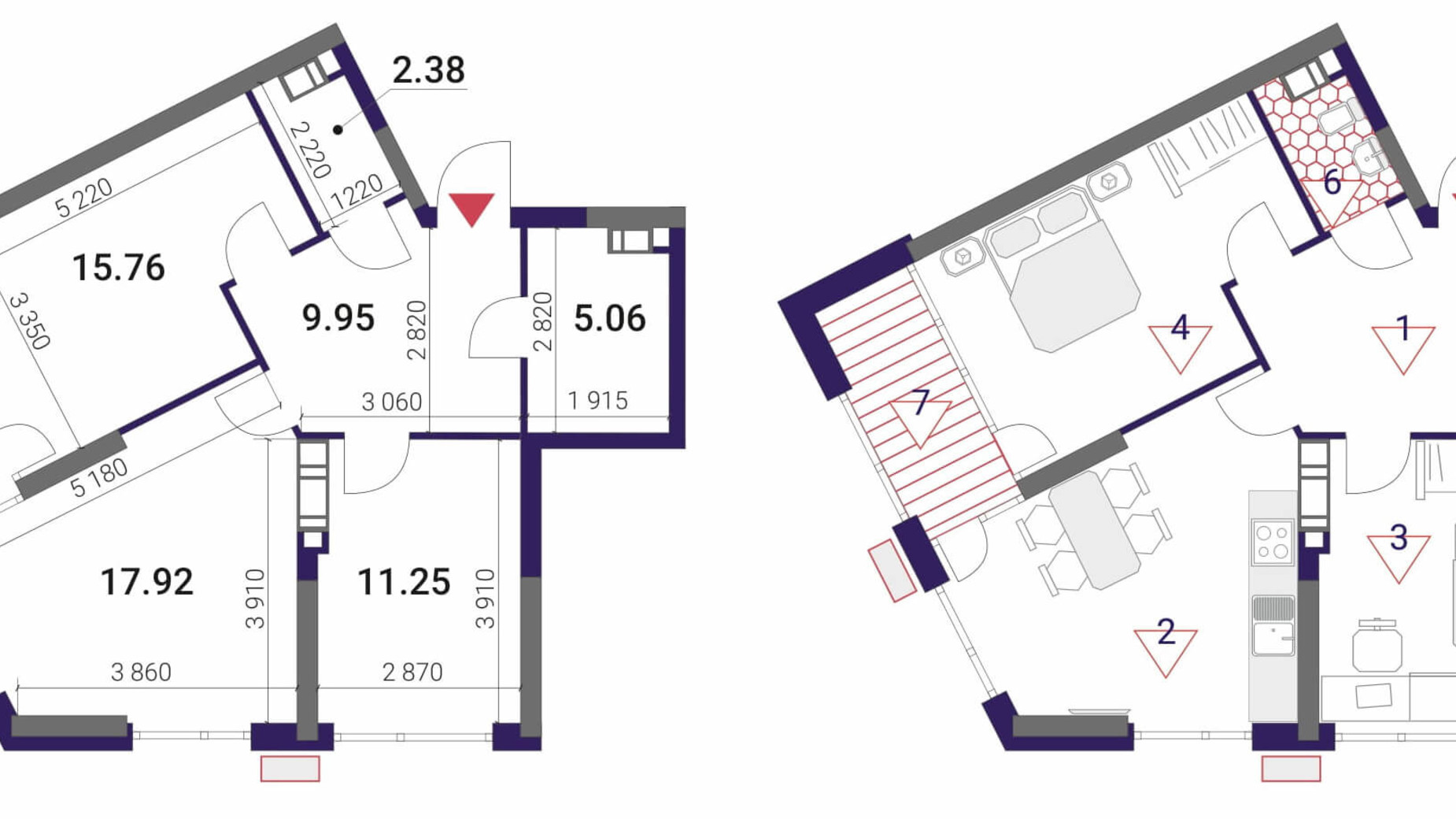 Планування 2-кімнатної квартири в ЖК Great 67.4 м², фото 293062