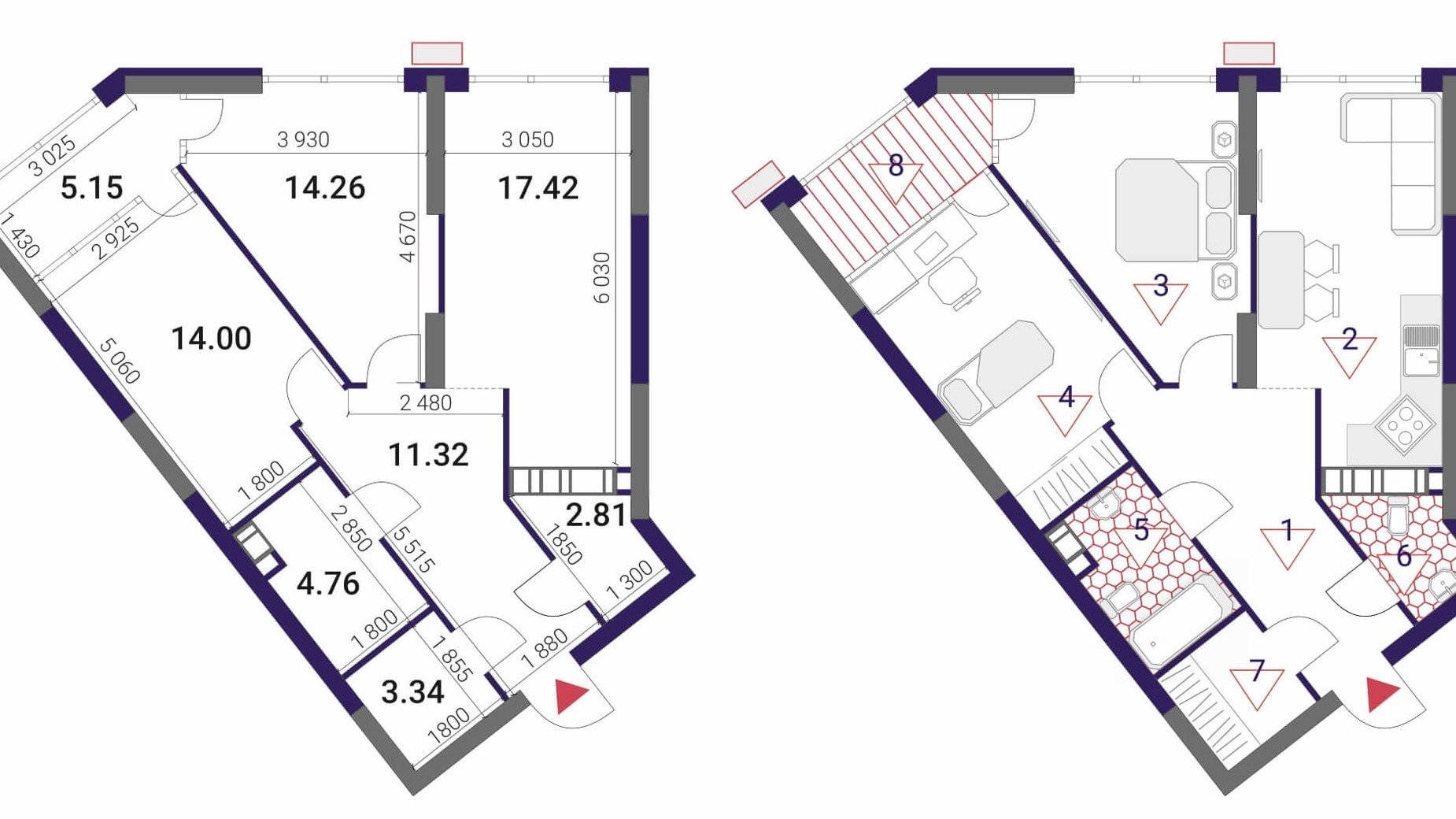 Планування 2-кімнатної квартири в ЖК Great 73.06 м², фото 293063