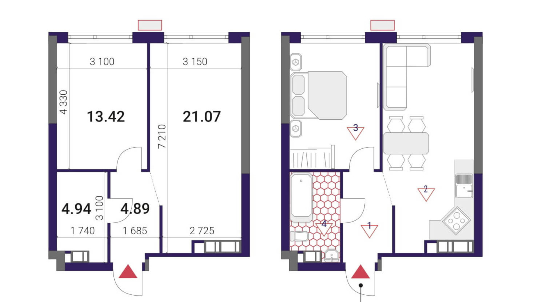 Планировка 1-комнатной квартиры в ЖК Great 45.01 м², фото 293064