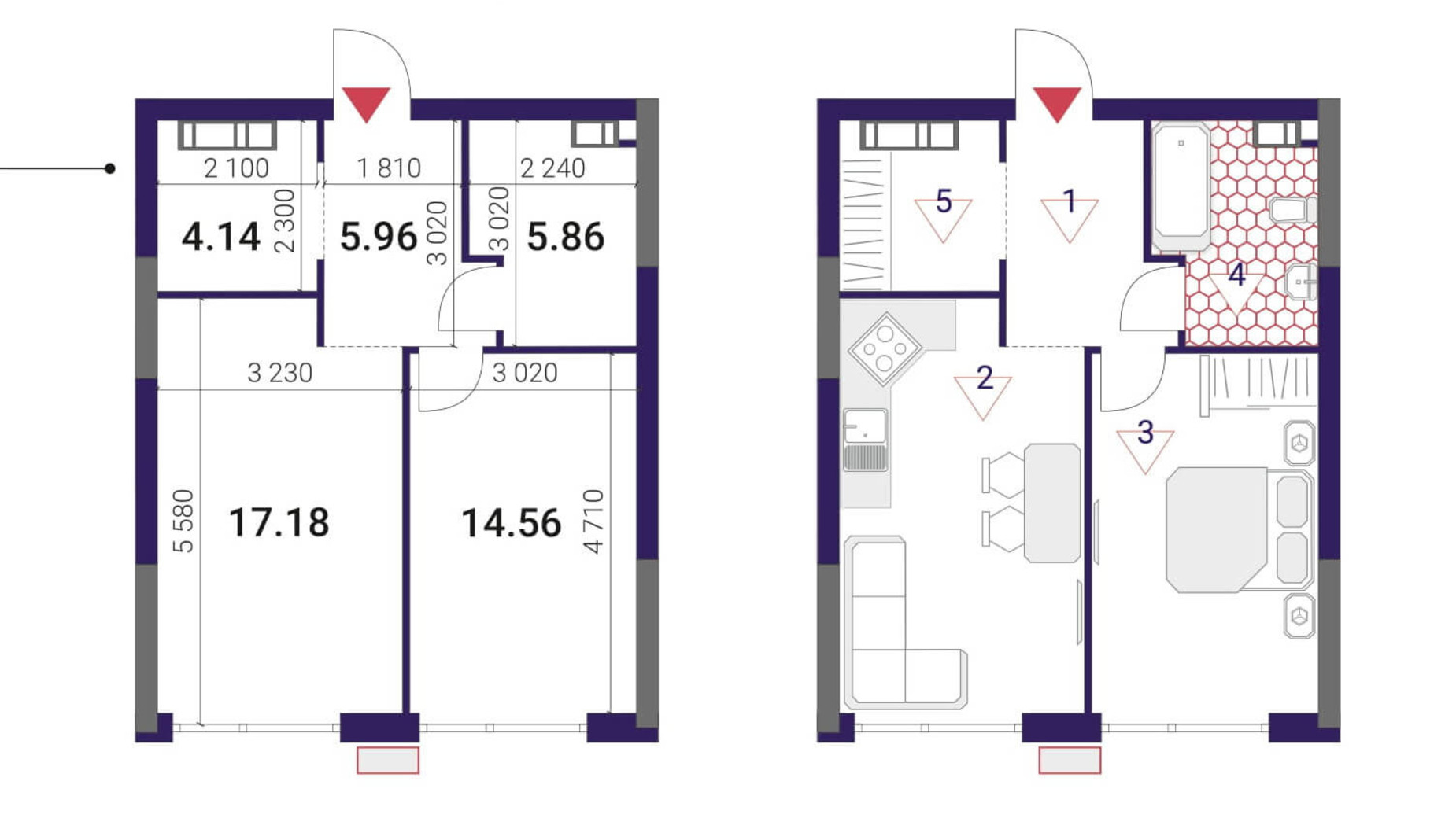 Планування 1-кімнатної квартири в ЖК Great 47.7 м², фото 293065