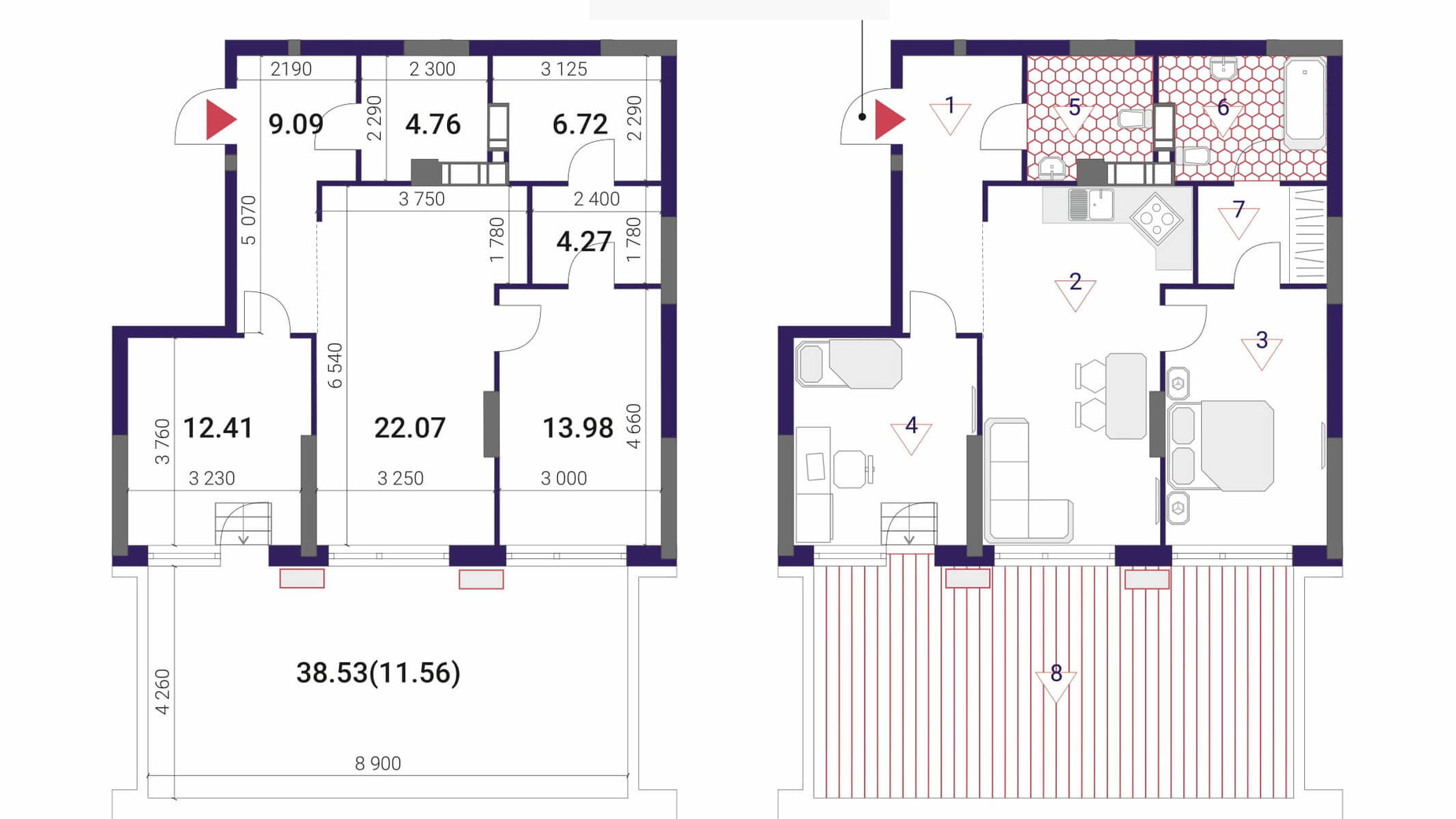 Планировка 2-комнатной квартиры в ЖК Great 84.86 м², фото 293068