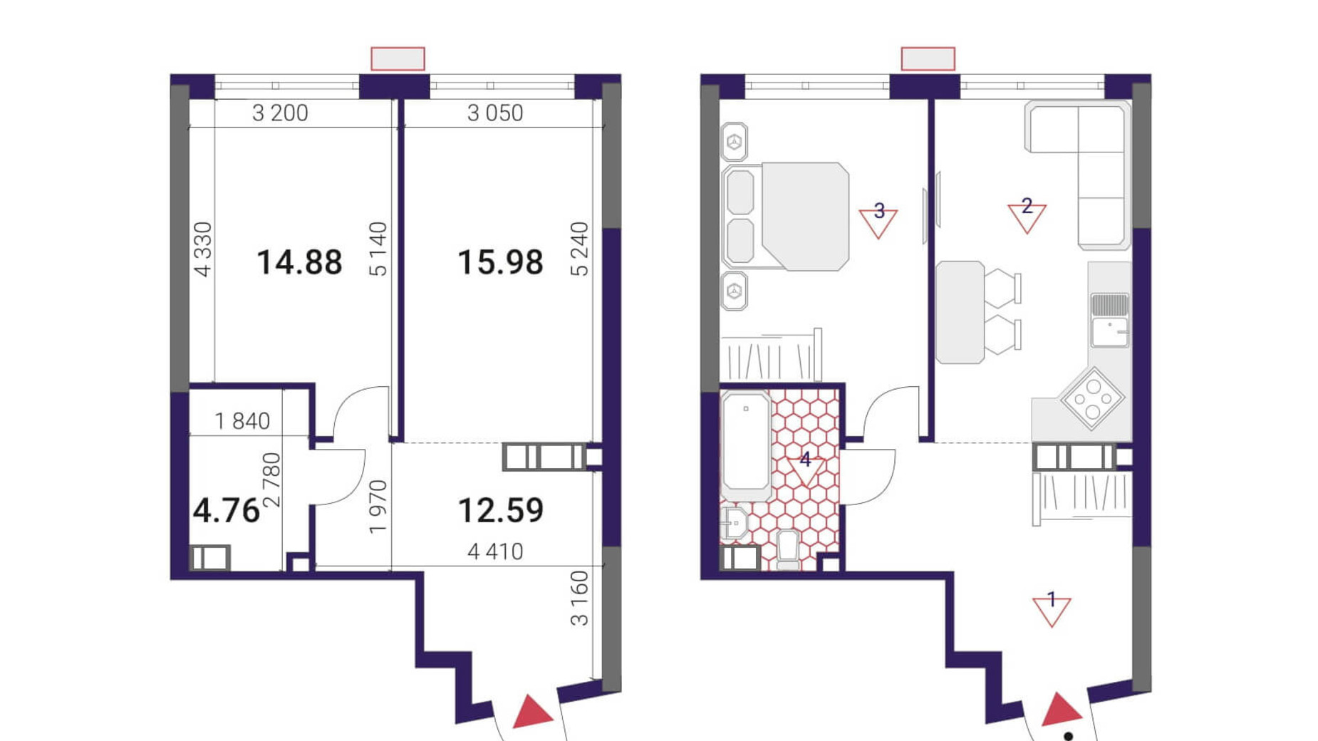 Планировка 1-комнатной квартиры в ЖК Great 48.89 м², фото 293072